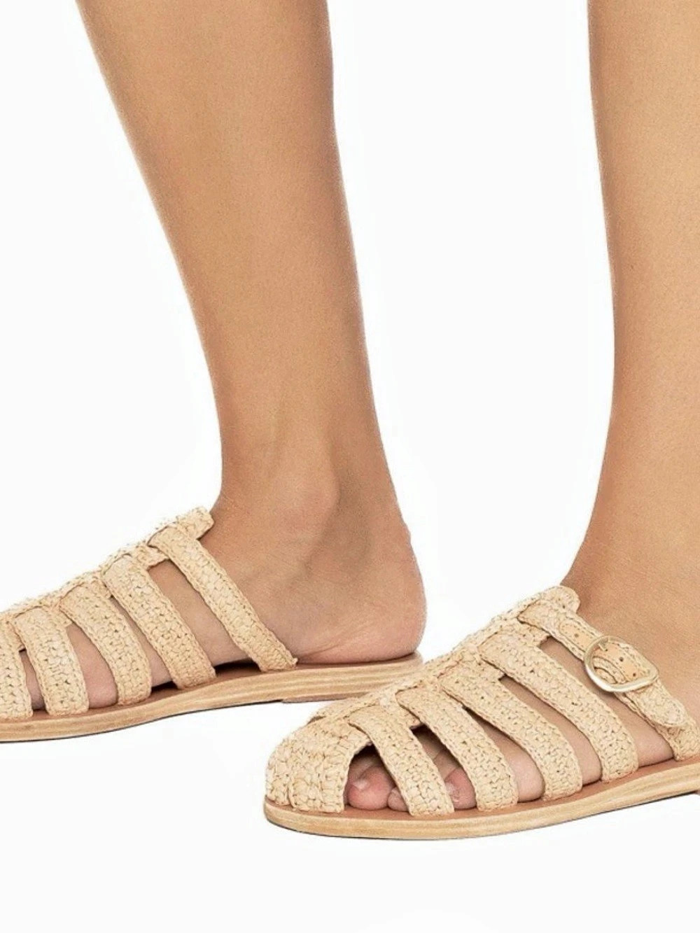 Ancient Greek Sandals Arachne Raffia Slide Sandals Beige